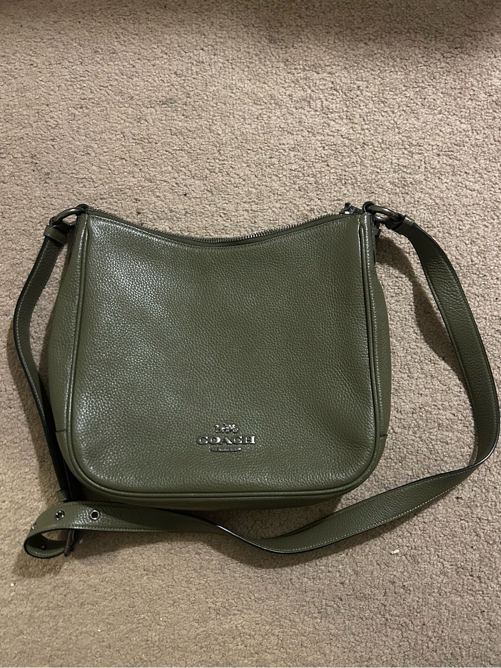 Coach Olive-Tone Pebbled Leather Crossbody with Silver Hardware